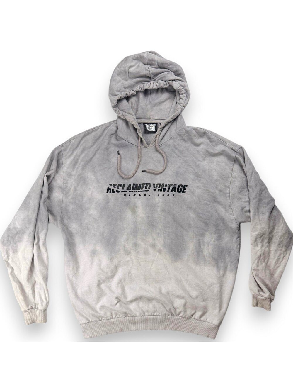 🛸 Hoodie Mens Small Oversized Tie Dye Gray Wash Pullover Reclaimed Vintage